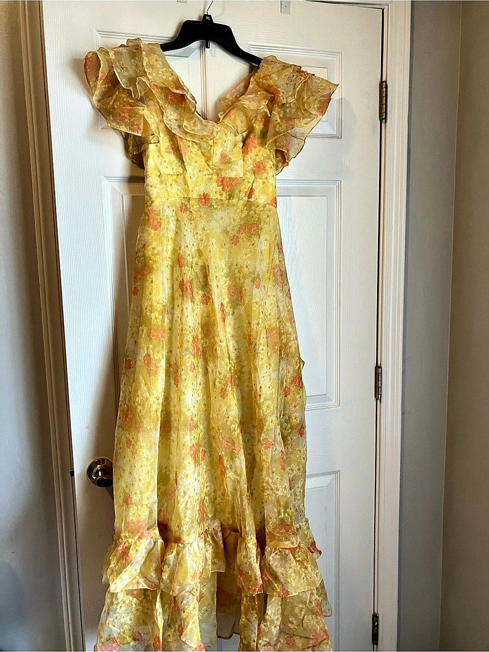 Floral Ruffle Maxi Dress in Yellow Like New